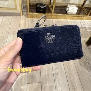 Tory Burch Britten Zip Card Case 175833 Saffiano Embossed Patent Leather $160